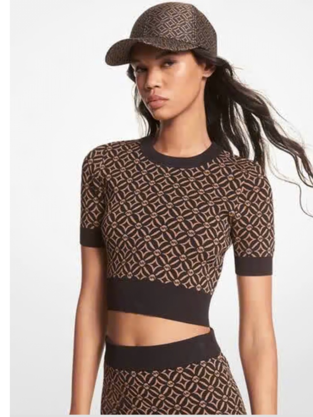 Michael Kors Knit Short Sleeve Logo Jacquard Top - NWT - Small